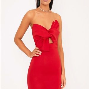 Elisse Red Bow Detail Scuba Midi Dress (Brand New)